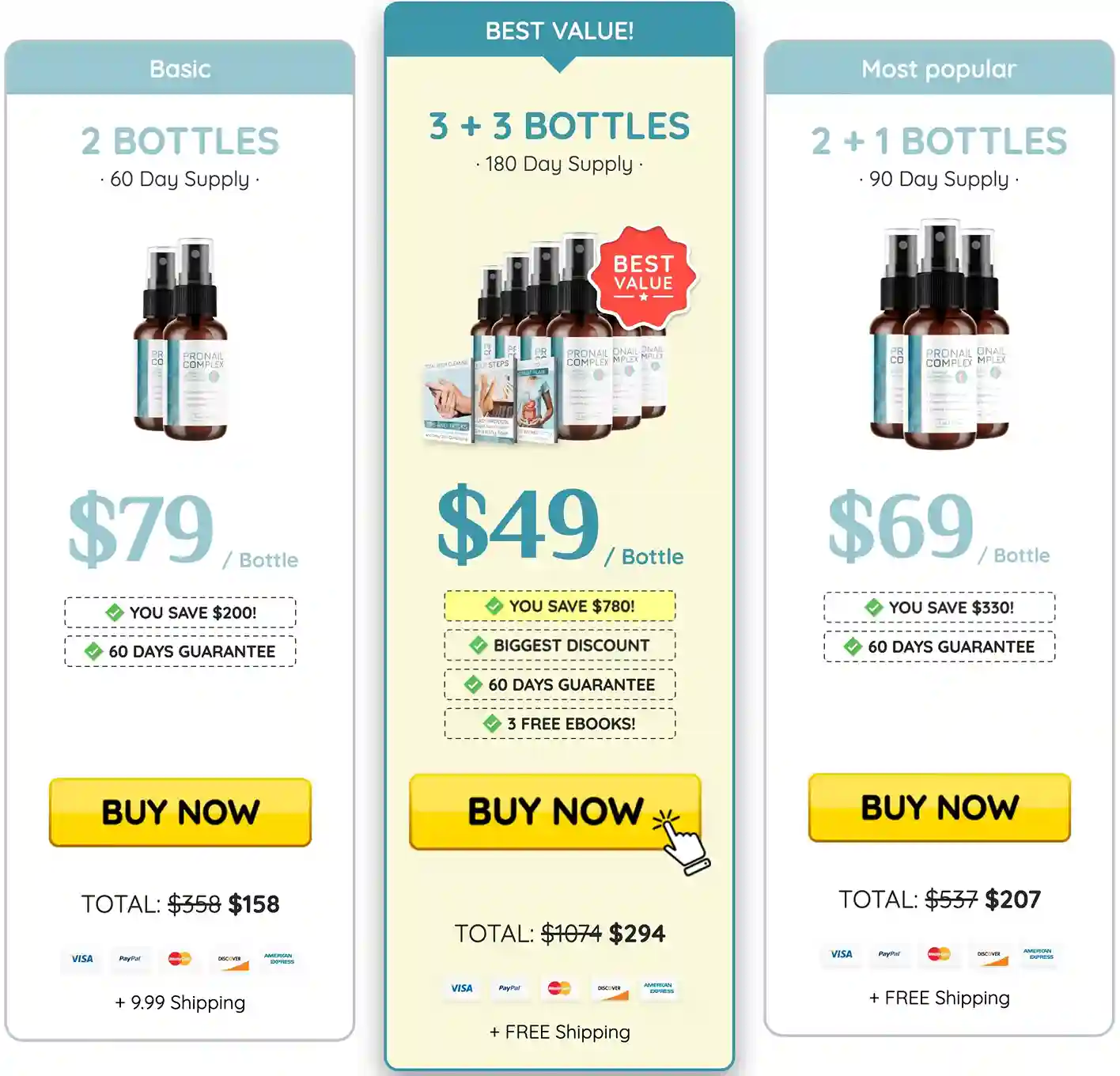 ProNail Complex Pricing — 2, 3 and 6 Bottle Packages